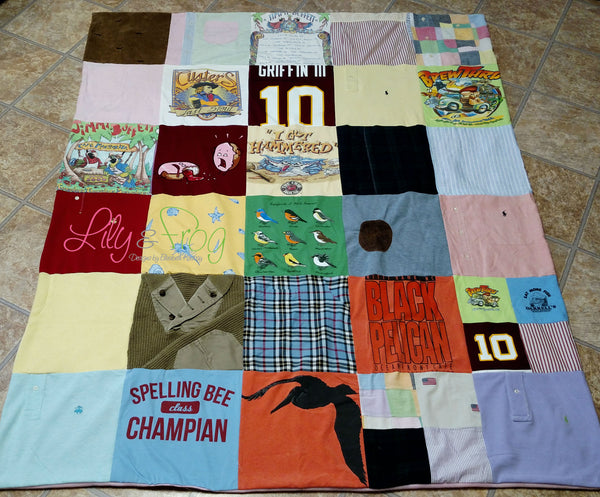 Keepsake T-Shirt Blanket Size Large Blanket (Small Twin Blanket) with 12"x12" squares