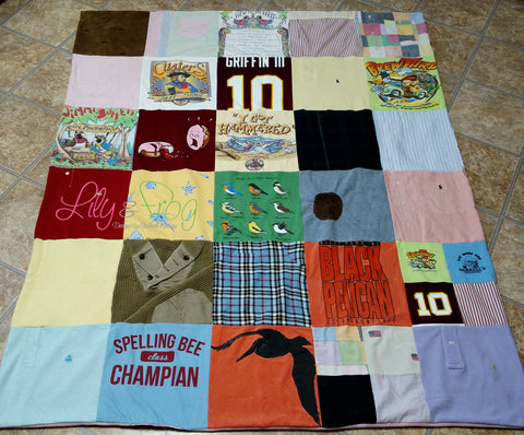 Keepsake T-Shirt Blanket Size Large Blanket (Small Twin Blanket) with 12"x12" squares